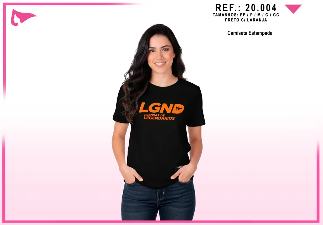 Camiseta Fem. LGND Esposas — Preto c/ Laranja