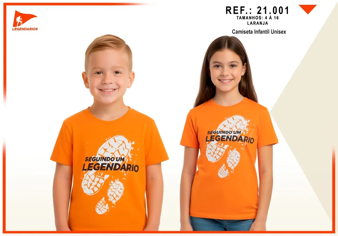 Camiseta Infantil — Seguindo um Legendário — Laranja