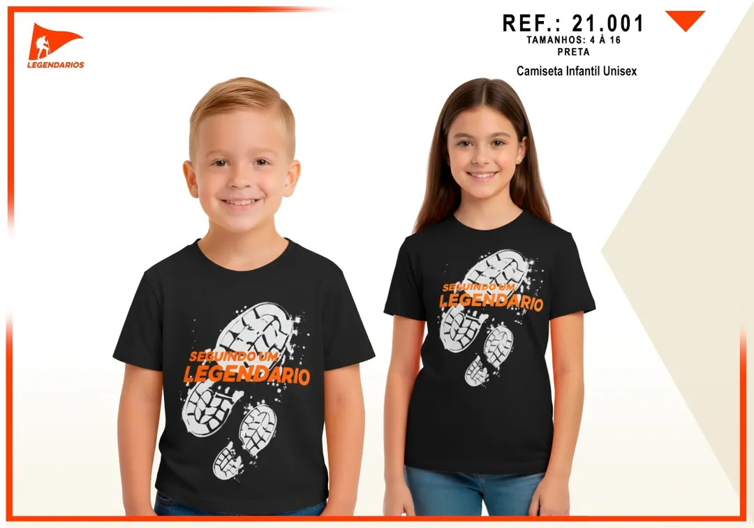 Camiseta Infantil — Seguindo um Legendário — Preta