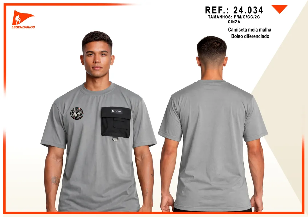Camiseta Meia Malha c/ Bolso — Cinza