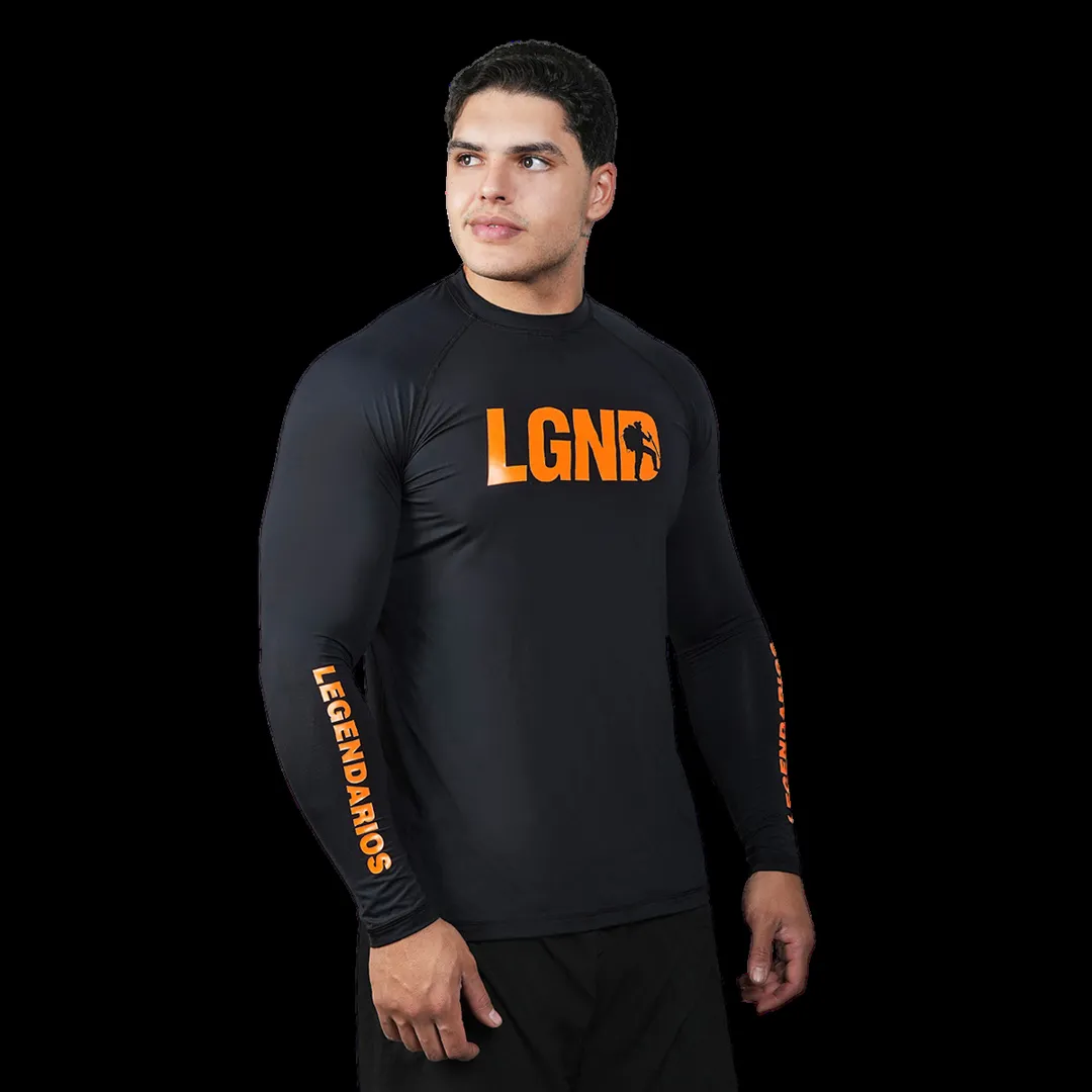 Manga Longa UV50+ Poliamida — Preta/Laranja